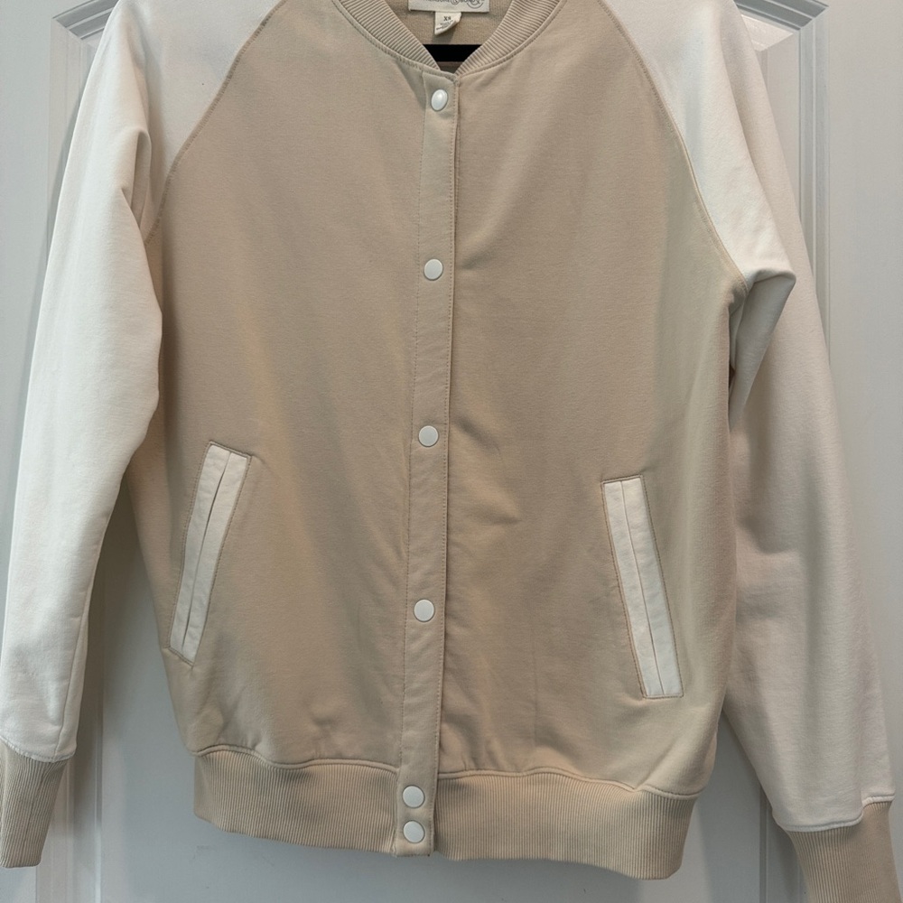 Womens long sleeve Bomber jacket Y2K, 90s, retro, 70s preppy cream XS